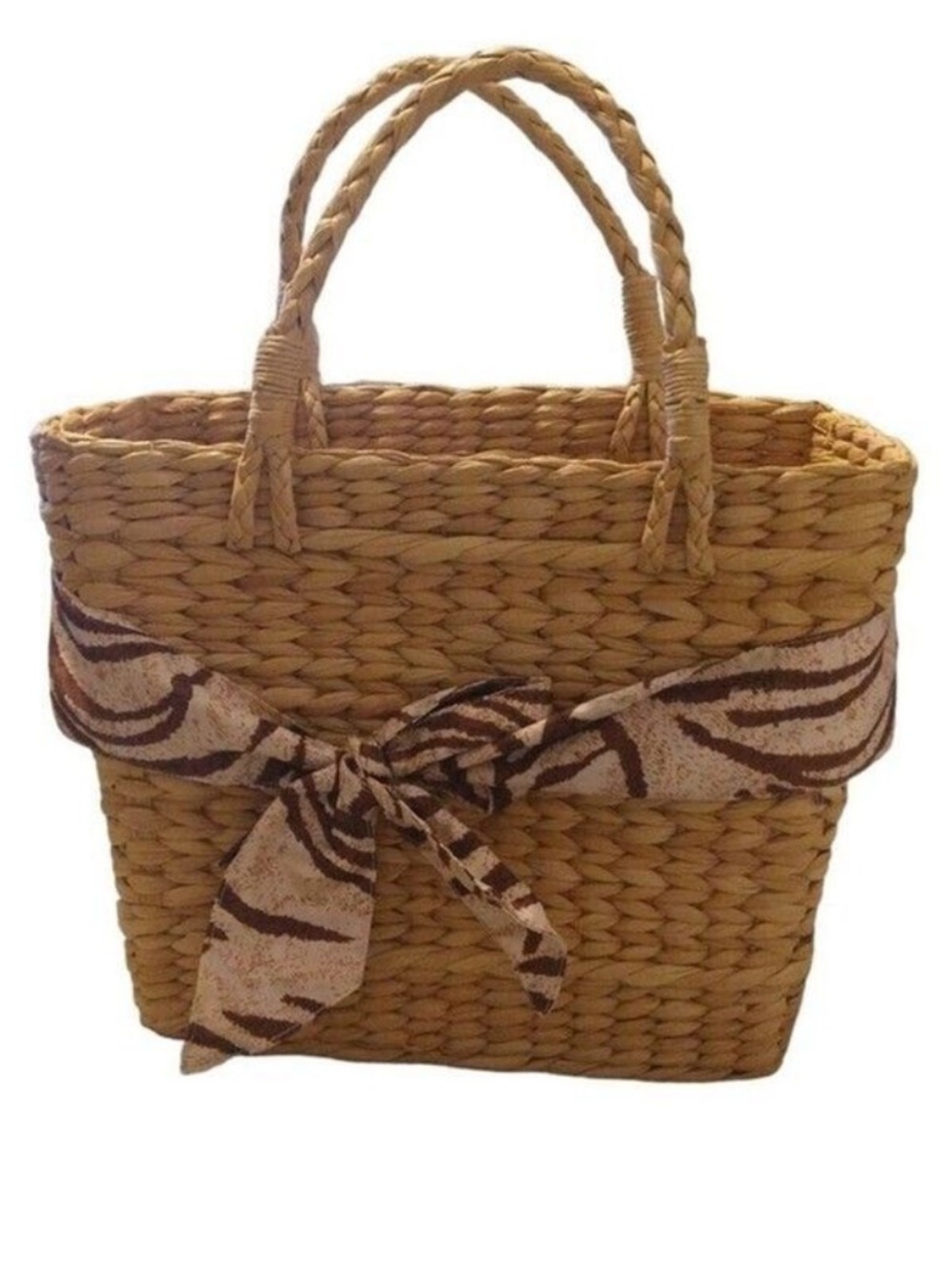 Straw bow print Zebra Straw Basket handbag Boho Beachy Vintage